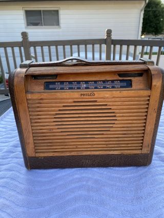 Rare 1946 Vintage Philco Model 46 - 350 Leather Portable Leatherette/ Tube Radio
