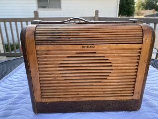 Rare 1946 Vintage Philco Model 46 - 350 Leather Portable Leatherette/ Tube Radio 3