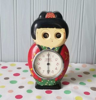Rare Vintage Tezuka Poppo Doll Clock Japanese Geisha Japan Moving Eyes