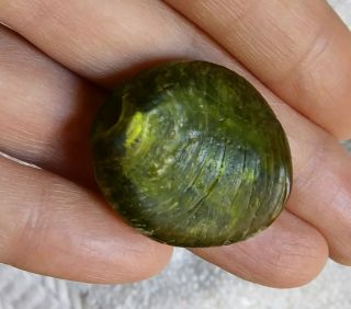 Drawn Glass Dogon Green Trade Bead Irridescent With Yellow 1 - 3/16 " Antique Rare