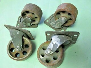 4 Rare Vintage Industrial Metal Cast Iron Faultless 2 " Caster Wheels Decor