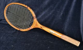 Antique Vintage 1920s Wood Wright & Ditson Autograph Tennis Racket Unusual Decal