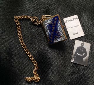 Antique Miniature Photo Book Locket Pendant Souvenir Coronation 1902 Blue Enamel