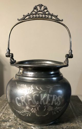 Antique Rare Royal Mfg Warranted Triple Plate Cracker Jar Container Tiara Handle