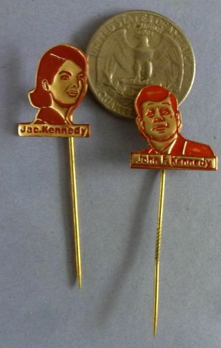2x Very Rare Lapel Pins John F Kennedy Jfk With Jackie Onassis 60s 2x30