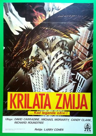 Q The Winged Serpent - David Carradine - Rare Yugoslav Movie Poster 1985