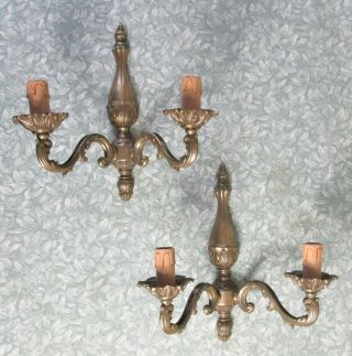 Antique French Pair Heavy Bronze Wall Light Sconces (chandelier Also Available)