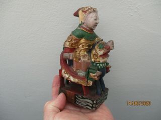 An Antique Chinese Painted Carved Wooden Deity Temple Figure 19thc?