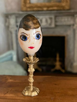 Vintage Miniature Dollhouse Artisan Wood Brass Painted Ladies Head Hat Stand