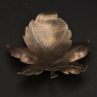 Vtg Sterling Silver - Antique Etched Maple Leaf Solid Gold Brooch Pin - 14g