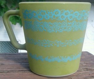 Rare Htf Vtg Pyrex 1410 Mug Turquoise Flowers Green Coffee Dishwasher Damage