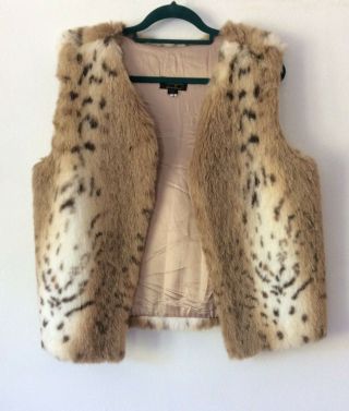 Vintage Cornelia James Animal Ivory & Brown Faux Fur Gilet,  Uk Size L 12 - 14