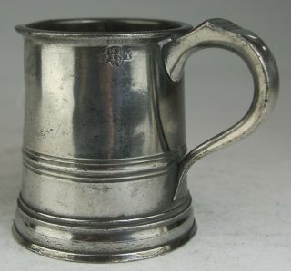 Fine Antique Georgian Pewter Pint Tankard Mug Measure By Bentley C1830
