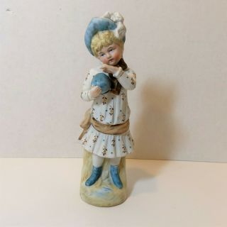 Antique German Bisque Victorian Figurine Sweet Girl Holding Ball Piano Baby