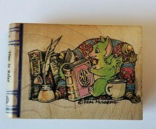" Time To Relax " Rubber Stamp Pocket Dragons Wood Block By Real Musgrave Rare
