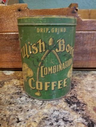 Vtg Antique Wish Bone Coffee Tin Can 1lb Bunn Capitol Bloomington Springfield Il