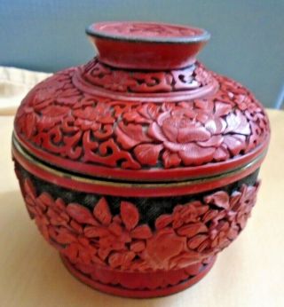 Chinese Cinnabar Hand Carved Red Lacquer Trinket Box - 4.  75 " X 4.  5 " High