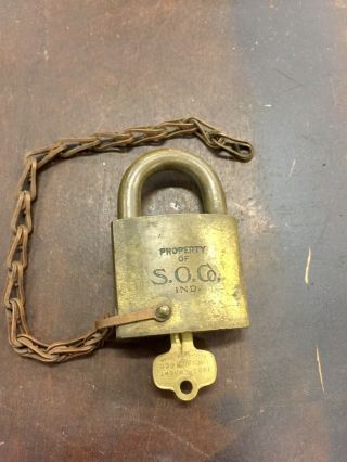Rare Vintage S.  O.  Co.  (standard Oil Co) Best Logo Lock Padlock With Key