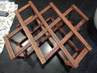 Vintage Carved Wood Expandable Folding Wall Hanging Accordion Wine Rack