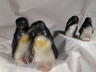 Happy Feet Penguin Family 4 Ceramic Figurines Family Estate Find Rare Unique