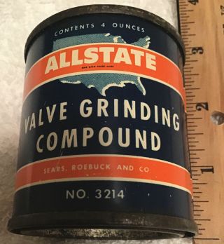 Wow Vintage Sears Roebuck & Co.  Allstate Valve Grinding Compound - Full 4oz.  Can