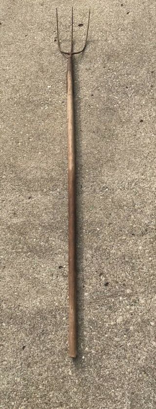Great Vintage 3 Prong Hay Pitch Fork 68” Wooden Handle Country Decor