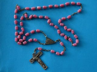 gorgeous ANTIQUE rosary // PINK glass BEADS // 1900 FRANCE 2