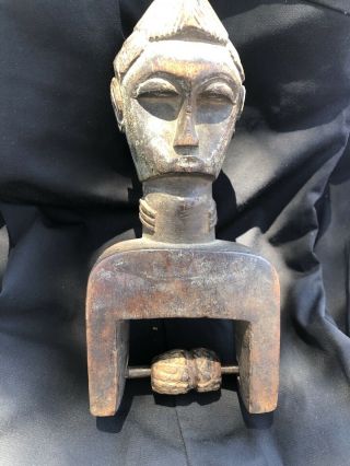 African Fertility Statue Pully Tool Ceremonial Wood Antique Hand Carved Male Art