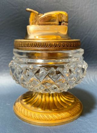 Antique French Brass & Cut Glass Table Lighter Cigarette Cigar Vase Holder
