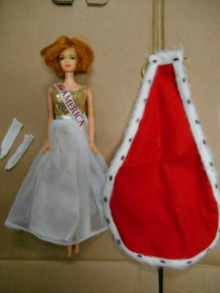 Vintage 1966 Red Head Barbie Doll With Outfit,  Miss America,  Cape,  Sash,  Gloves,