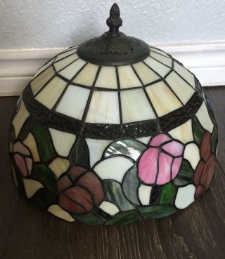Antique Tiffany Style Lamp Shade With Stained Slag Glass