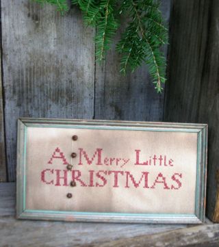 A Merry Little Christmas Cross Stitch On Linen Antique Wood Frame