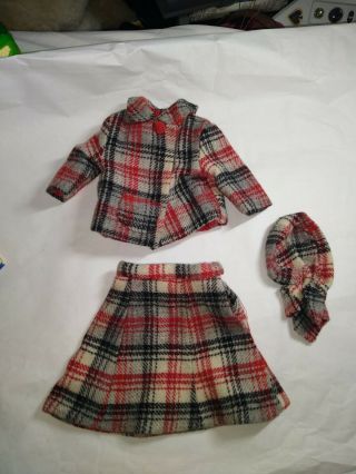 Vintage Doll Clothes,  Plaid Jacket,  Skirt And Hat