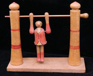 Small Vintage Carved & Painted,  Folk Art,  Acrobat,  Flipping Wood Toy