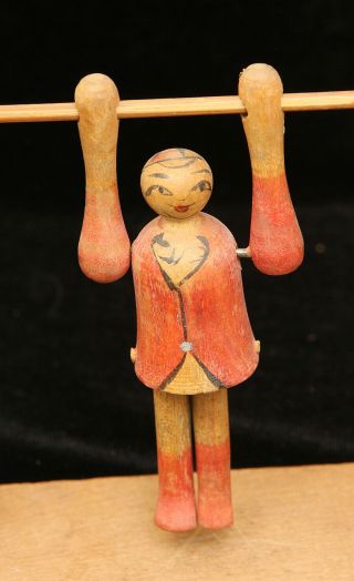 SMALL VINTAGE Carved & Painted,  Folk Art,  Acrobat,  Flipping Wood Toy 2
