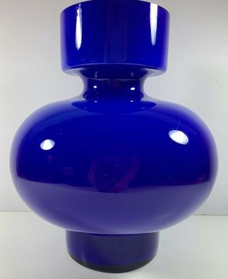 Rare Vintage Mcm Alsterfors Cobalt Blue Cased Glass Vase Signed Per Strom Sweden