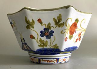 Rare Large Faenza Blue Carnation Sigma 10” Serving Bowl Italian Art Pottery