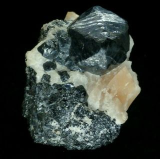 Classic Octahedral Franklinite Crystal In Calcite Franklin,  Nj Large And Rare