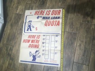 Rare 1943 Ww2 Poster “here Is Our Quota” 4th War Loan Wfd 876 - Nr
