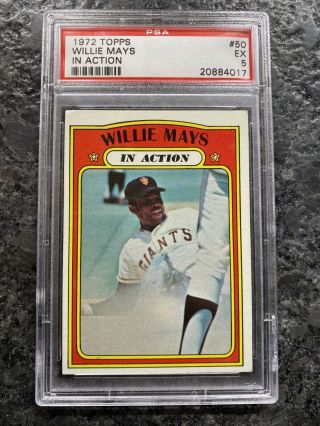 1972 Topps Willie Mays " In Action " Giants 50 Psa 5 Ex Baseball Card