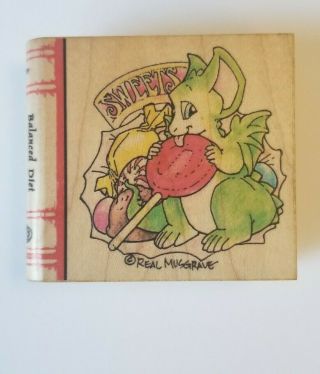 " Balanced Diet " Rubber Stamp Pocket Dragons Wood Block By Real Musgrave Rare