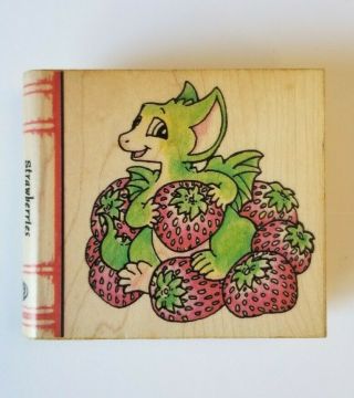 " Strawberries " Rubber Stamp Pocket Dragons Wood Block By Real Musgrave Rare