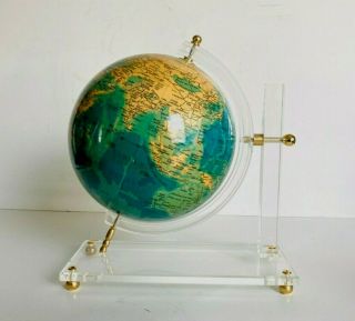 Vintage 1980 " S Desktop Green Globe With Postmodern Clear Acrylic Stand