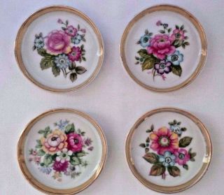 Set Of 4 Antique Vintage Crown Shafford Porcelain Floral Coasters Nc 5404