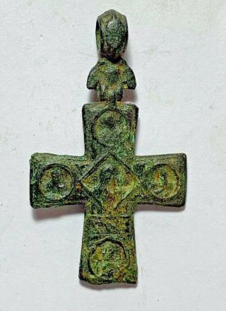CIRCA 500 - 700 AD ANCIENT BYZANTINE BRONZE CHRISTIAN CROSS PENDANT - WEARABLE 3