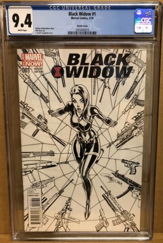 Cgc 9.  4 Black Widow 1 Scott Campbell 1:100 Sketch Variant - Rare - Movie Nm