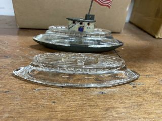 VERY RARE VINTAGE CLEAR GLASS & TIN TOY SUBMARINE F6 CANDY CONTAINER 3