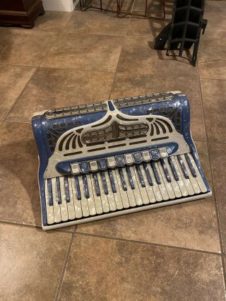 Vintage Rare Custom Built Cingolani Accordion Made In Italy Blue Pearl Marble