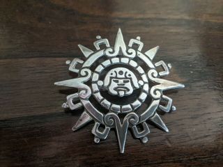 Vintage Mexican Sterling Silver Aztec Calendar Brooch/pin/pendant
