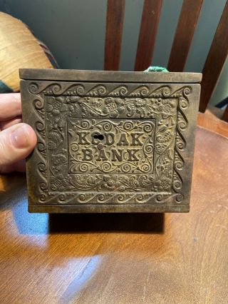 Rare Antique Ornate Cast Iron J&e Stevens Kodak Coin Bank W/ Key